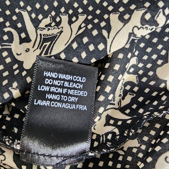 Pixley Womens Top Blouse Size Small Elephant Print 3/4 Roll Tab Sleeve Black Tan - Picture 10 of 10